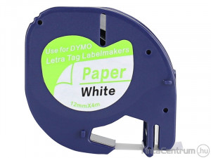 Dymo 59421 LetraTag szalag kazetta, 12mmx4m, fehér-papír
