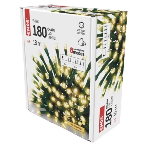 Emos D4AW07 LED karácsonyi fényfüzér, 18 m, kültéri és beltéri, meleg fehér, programokkal